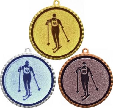 Комплект медалей №562-1302 (Лыжный спорт, диаметр 56 мм (Три медали плюс три жетона для вклейки) Место для вставок: обратная сторона диаметр 50 мм)