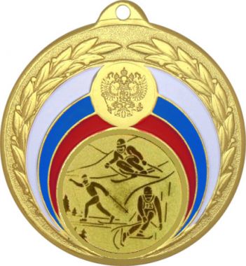 Медаль №563-196 (Лыжный спорт, диаметр 50 мм (Медаль цвет золото плюс жетон для вклейки) Место для вставок: обратная сторона диаметр 45 мм)