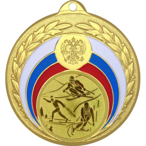 Медаль №563-196 (Горные лыжи, диаметр 50 мм (Медаль цвет золото плюс жетон для вклейки) Место для вставок: обратная сторона диаметр 45 мм)