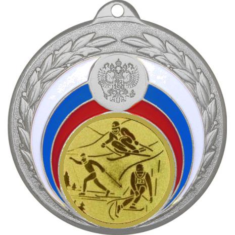 Медаль №563-196 (Горные лыжи, диаметр 50 мм (Медаль цвет серебро плюс жетон для вклейки) Место для вставок: обратная сторона диаметр 45 мм)