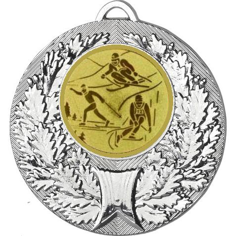 Медаль №563-192 (Горные лыжи, диаметр 50 мм (Медаль цвет серебро плюс жетон для вклейки) Место для вставок: обратная сторона диаметр 45 мм)