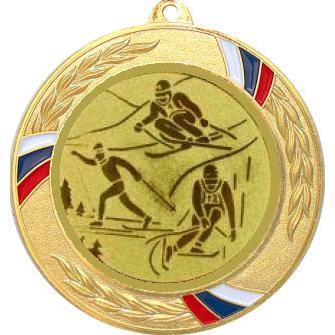 Медаль №563-1285 (Горные лыжи, диаметр 70 мм (Медаль цвет золото плюс жетон для вклейки) Место для вставок: обратная сторона диаметр 60 мм)