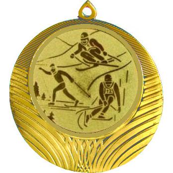 Медаль №563-8 (Горные лыжи, диаметр 70 мм (Медаль цвет золото плюс жетон для вклейки) Место для вставок: обратная сторона диаметр 64 мм)
