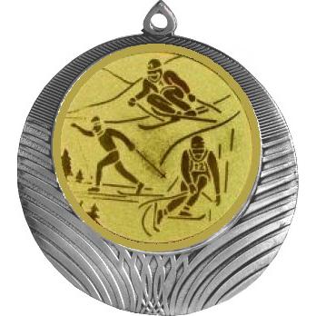 Медаль №563-8 (Горные лыжи, диаметр 70 мм (Медаль цвет серебро плюс жетон для вклейки) Место для вставок: обратная сторона диаметр 64 мм)