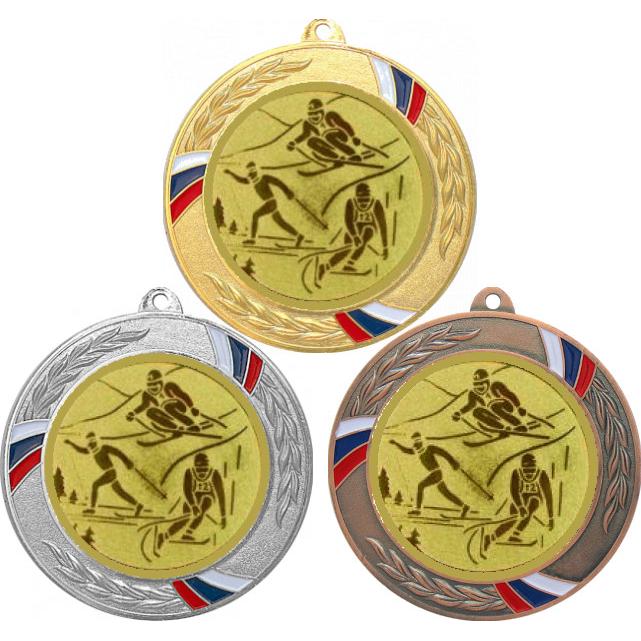 Комплект медалей №563-1285 (Горные лыжи, диаметр 70 мм (Три медали плюс три жетона для вклейки) Место для вставок: обратная сторона диаметр 60 мм)