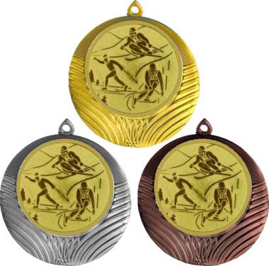 Комплект медалей №563-8 (Лыжный спорт, диаметр 70 мм (Три медали плюс три жетона для вклейки) Место для вставок: обратная сторона диаметр 64 мм)