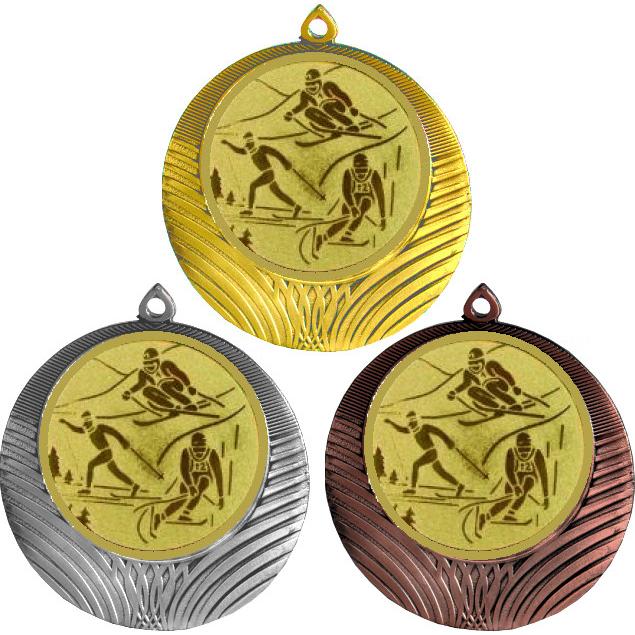 Комплект медалей №563-8 (Горные лыжи, диаметр 70 мм (Три медали плюс три жетона для вклейки) Место для вставок: обратная сторона диаметр 64 мм)