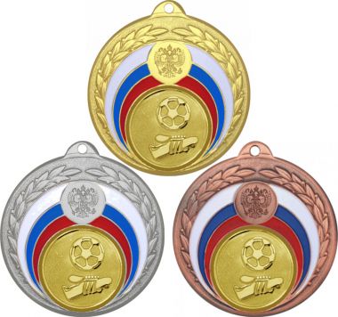 Комплект медалей №564-196 (Футбол, диаметр 50 мм (Три медали плюс три жетона для вклейки) Место для вставок: обратная сторона диаметр 45 мм)