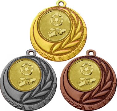 Комплект медалей №564-27 (Футбол, диаметр 45 мм (Три медали плюс три жетона для вклейки) Место для вставок: обратная сторона диаметр 39 мм)