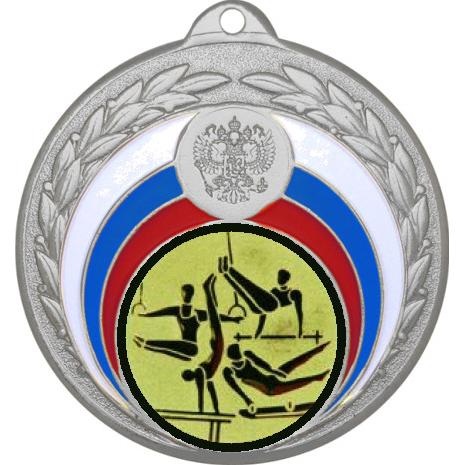 Медаль №566-196 (Спортивная гимнастика, диаметр 50 мм (Медаль цвет серебро плюс жетон для вклейки) Место для вставок: обратная сторона диаметр 45 мм)