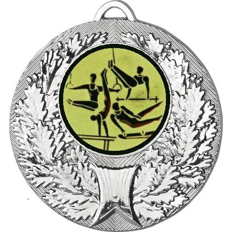 Медаль №566-192 (Спортивная гимнастика, диаметр 50 мм (Медаль цвет серебро плюс жетон для вклейки) Место для вставок: обратная сторона диаметр 45 мм)