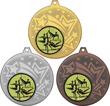Комплект медалей №566-1274 (Гимнастика, диаметр 45 мм (Три медали плюс три жетона для вклейки) Место для вставок: обратная сторона диаметр 40 мм)