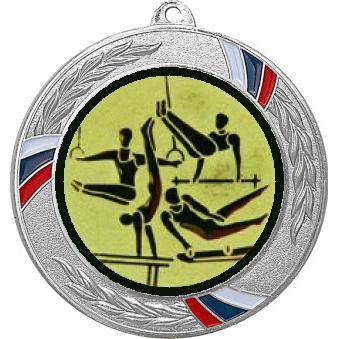 Медаль №566-1285 (Спортивная гимнастика, диаметр 70 мм (Медаль цвет серебро плюс жетон для вклейки) Место для вставок: обратная сторона диаметр 60 мм)