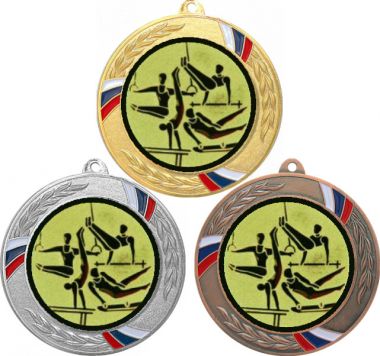 Комплект медалей №566-1285 (Гимнастика, диаметр 70 мм (Три медали плюс три жетона для вклейки) Место для вставок: обратная сторона диаметр 60 мм)