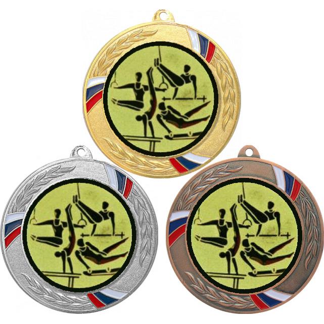Комплект медалей №566-1285 (Спортивная гимнастика, диаметр 70 мм (Три медали плюс три жетона для вклейки) Место для вставок: обратная сторона диаметр 60 мм)