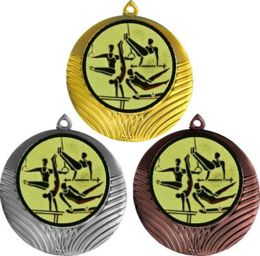 Комплект медалей №566-8 (Гимнастика, диаметр 70 мм (Три медали плюс три жетона для вклейки) Место для вставок: обратная сторона диаметр 64 мм)