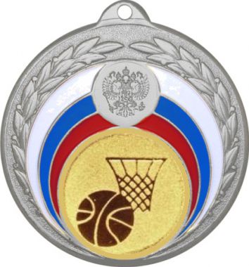 Медаль №567-196 (Баскетбол, диаметр 50 мм (Медаль цвет серебро плюс жетон для вклейки) Место для вставок: обратная сторона диаметр 45 мм)