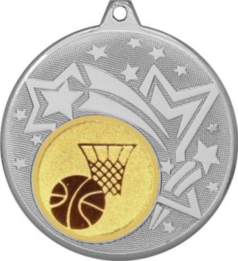 Медаль №567-1274 (Баскетбол, диаметр 45 мм (Медаль цвет серебро плюс жетон для вклейки) Место для вставок: обратная сторона диаметр 40 мм)