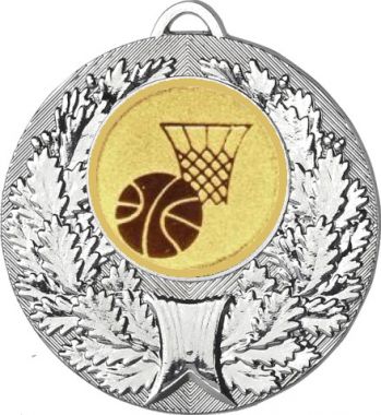 Медаль №567-192 (Баскетбол, диаметр 50 мм (Медаль цвет серебро плюс жетон для вклейки) Место для вставок: обратная сторона диаметр 45 мм)
