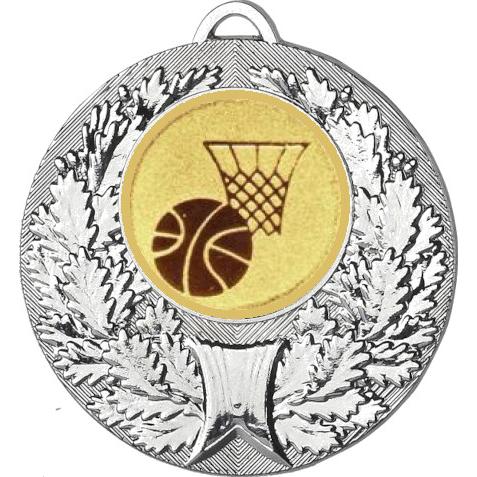 Медаль №567-192 (Баскетбол, диаметр 50 мм (Медаль цвет серебро плюс жетон для вклейки) Место для вставок: обратная сторона диаметр 45 мм)