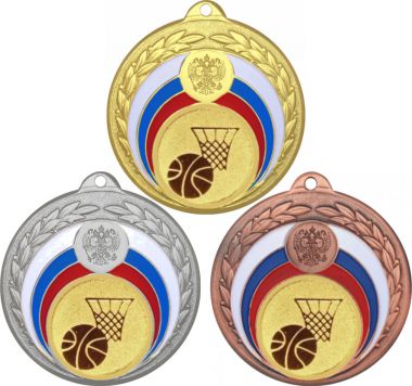 Комплект медалей №567-196 (Баскетбол, диаметр 50 мм (Три медали плюс три жетона для вклейки) Место для вставок: обратная сторона диаметр 45 мм)