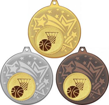 Комплект медалей №567-27 (Баскетбол, диаметр 45 мм (Три медали плюс три жетона для вклейки) Место для вставок: обратная сторона диаметр 39 мм)