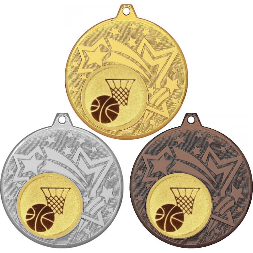 Комплект медалей №567-1274 (Баскетбол, диаметр 45 мм (Три медали плюс три жетона для вклейки) Место для вставок: обратная сторона диаметр 40 мм)