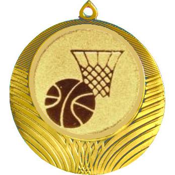 Медаль №567-8 (Баскетбол, диаметр 70 мм (Медаль цвет золото плюс жетон для вклейки) Место для вставок: обратная сторона диаметр 64 мм)