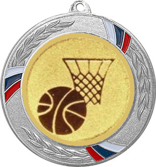 Медаль №567-1285 (Баскетбол, диаметр 70 мм (Медаль цвет серебро плюс жетон для вклейки) Место для вставок: обратная сторона диаметр 60 мм)