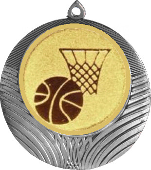 Медаль №567-8 (Баскетбол, диаметр 70 мм (Медаль цвет серебро плюс жетон для вклейки) Место для вставок: обратная сторона диаметр 64 мм)