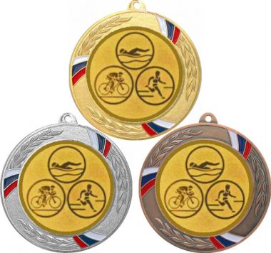 Комплект медалей №573-1285 (Триатлон, диаметр 70 мм (Три медали плюс три жетона для вклейки) Место для вставок: обратная сторона диаметр 60 мм)