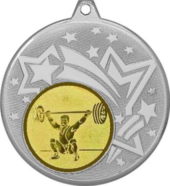Медаль №574-1274 (Тяжелая атлетика, диаметр 45 мм (Медаль цвет серебро плюс жетон для вклейки) Место для вставок: обратная сторона диаметр 40 мм)