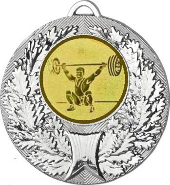 Медаль №574-192 (Тяжелая атлетика, диаметр 50 мм (Медаль цвет серебро плюс жетон для вклейки) Место для вставок: обратная сторона диаметр 45 мм)