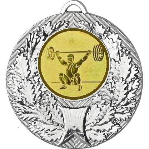 Медаль №574-192 (Тяжелая атлетика, диаметр 50 мм (Медаль цвет серебро плюс жетон для вклейки) Место для вставок: обратная сторона диаметр 45 мм)
