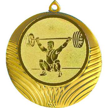 Медаль №574-1302 (Тяжелая атлетика, диаметр 56 мм (Медаль цвет золото плюс жетон для вклейки) Место для вставок: обратная сторона диаметр 50 мм)