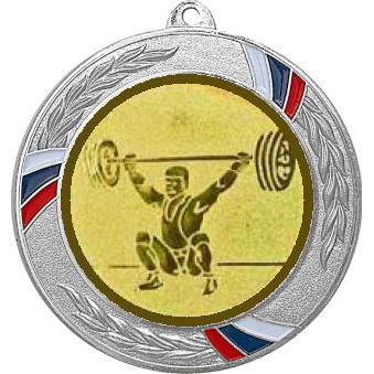 Медаль №574-1285 (Тяжелая атлетика, диаметр 70 мм (Медаль цвет серебро плюс жетон для вклейки) Место для вставок: обратная сторона диаметр 60 мм)