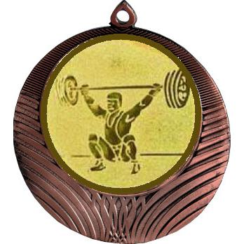Медаль №574-8 (Тяжелая атлетика, диаметр 70 мм (Медаль цвет бронза плюс жетон для вклейки) Место для вставок: обратная сторона диаметр 64 мм)