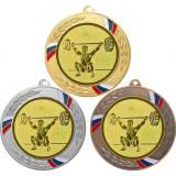 Комплект медалей №574-1285 (Тяжелая атлетика, диаметр 70 мм (Три медали плюс три жетона для вклейки) Место для вставок: обратная сторона диаметр 60 мм)