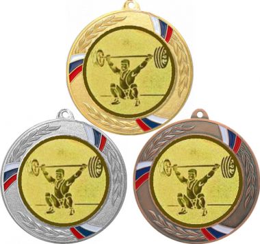 Комплект медалей №574-1285 (Тяжелая атлетика, диаметр 70 мм (Три медали плюс три жетона для вклейки) Место для вставок: обратная сторона диаметр 60 мм)