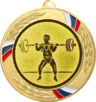 Медаль №575-1285 (Тяжелая атлетика, диаметр 70 мм (Медаль цвет золото плюс жетон для вклейки) Место для вставок: обратная сторона диаметр 60 мм)