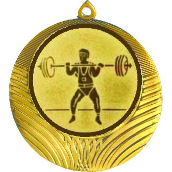 Медаль №575-1302 (Тяжелая атлетика, диаметр 56 мм (Медаль цвет золото плюс жетон для вклейки) Место для вставок: обратная сторона диаметр 50 мм)