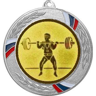 Медаль №575-1285 (Тяжелая атлетика, диаметр 70 мм (Медаль цвет серебро плюс жетон для вклейки) Место для вставок: обратная сторона диаметр 60 мм)