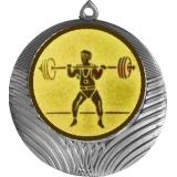 Медаль №575-8 (Тяжелая атлетика, диаметр 70 мм (Медаль цвет серебро плюс жетон для вклейки) Место для вставок: обратная сторона диаметр 64 мм)