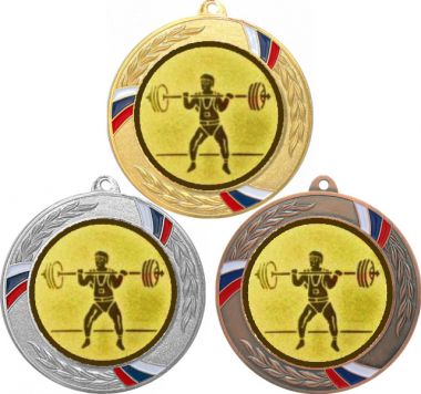 Комплект медалей №575-1285 (Тяжелая атлетика, диаметр 70 мм (Три медали плюс три жетона для вклейки) Место для вставок: обратная сторона диаметр 60 мм)