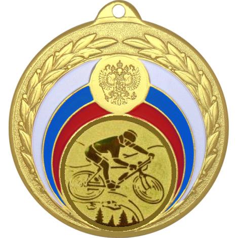 Медаль №576-196 (Горный велосипед, диаметр 50 мм (Медаль цвет золото плюс жетон для вклейки) Место для вставок: обратная сторона диаметр 45 мм)