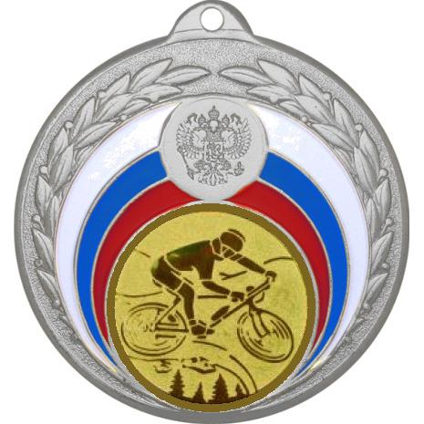 Медаль №576-196 (Горный велосипед, диаметр 50 мм (Медаль цвет серебро плюс жетон для вклейки) Место для вставок: обратная сторона диаметр 45 мм)