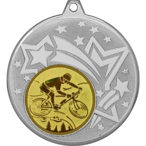 Медаль №576-1274 (Горный велосипед, диаметр 45 мм (Медаль цвет серебро плюс жетон для вклейки) Место для вставок: обратная сторона диаметр 40 мм)