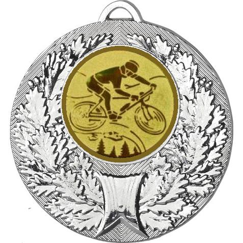 Медаль №576-192 (Горный велосипед, диаметр 50 мм (Медаль цвет серебро плюс жетон для вклейки) Место для вставок: обратная сторона диаметр 45 мм)