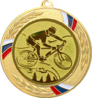 Медаль №576-1285 (Велоспорт, диаметр 70 мм (Медаль цвет золото плюс жетон для вклейки) Место для вставок: обратная сторона диаметр 60 мм)
