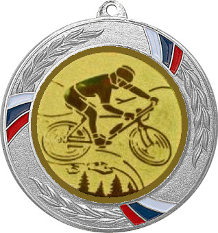 Медаль №576-1285 (Велоспорт, диаметр 70 мм (Медаль цвет серебро плюс жетон для вклейки) Место для вставок: обратная сторона диаметр 60 мм)